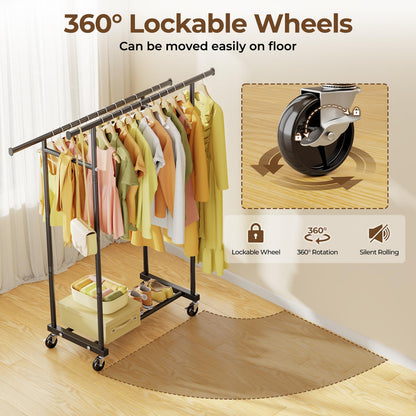 Double Rod Rolling Clothes Rack for Garments