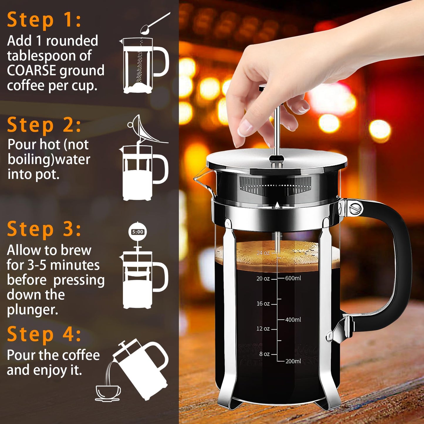French Press Coffee Maker with 4 Filters System