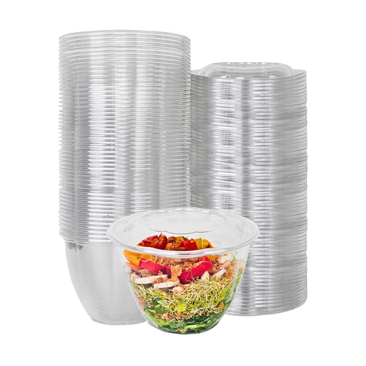 Green Direct 48 oz. Disposable Salad Bowls with Lids - for Meal Prep, Lunch, Serving, To go bowls with lids - Pack of 50