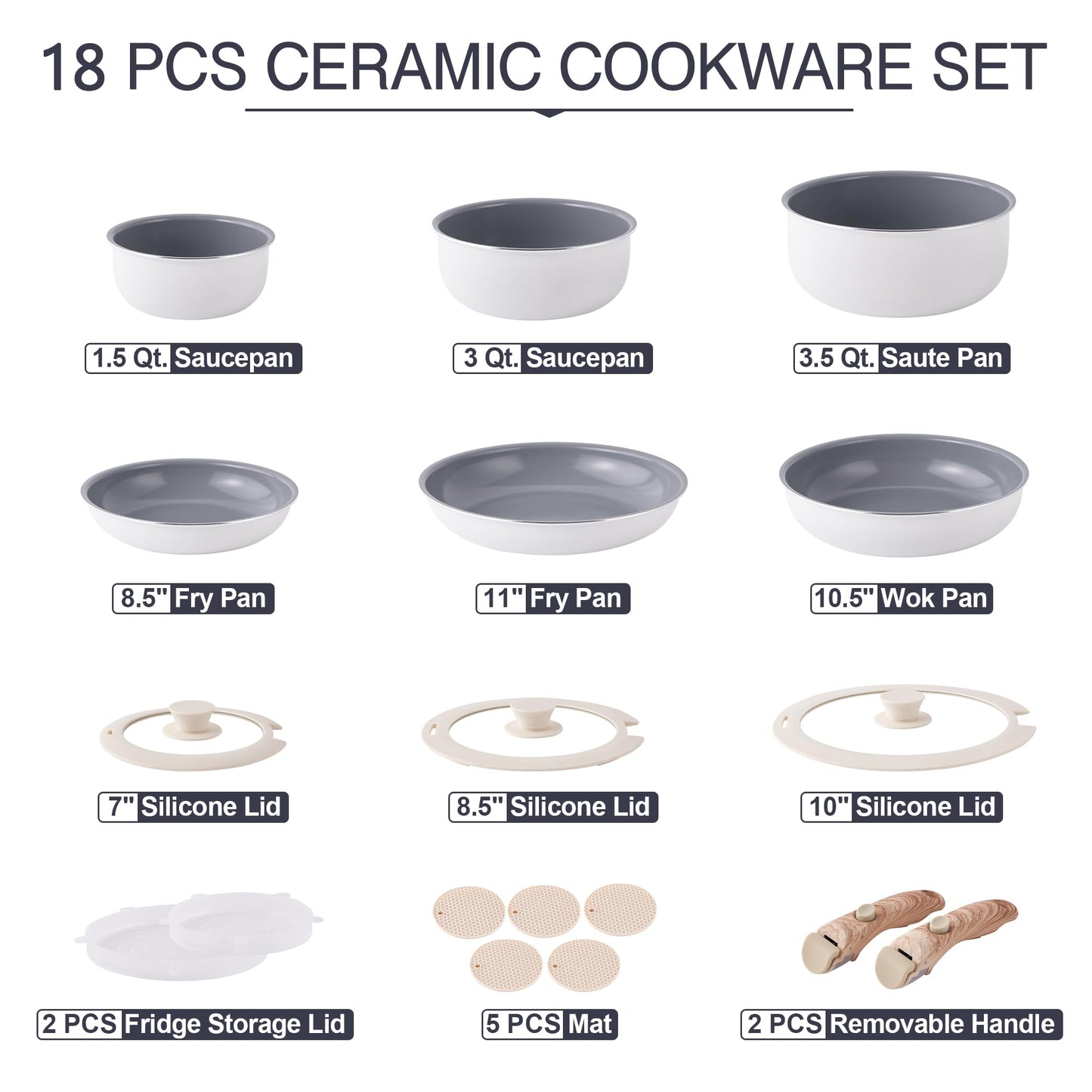 Nonstick Ceramic Cookware Set - 18 PCS