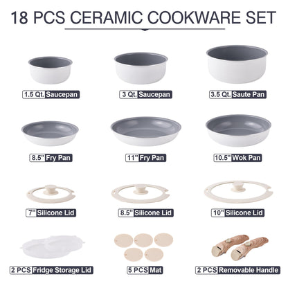 Nonstick Ceramic Cookware Set - 18 PCS