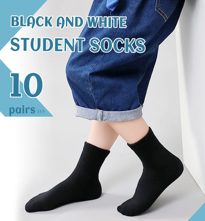 Kids Cotton Athletic Socks 10 Pairs Black