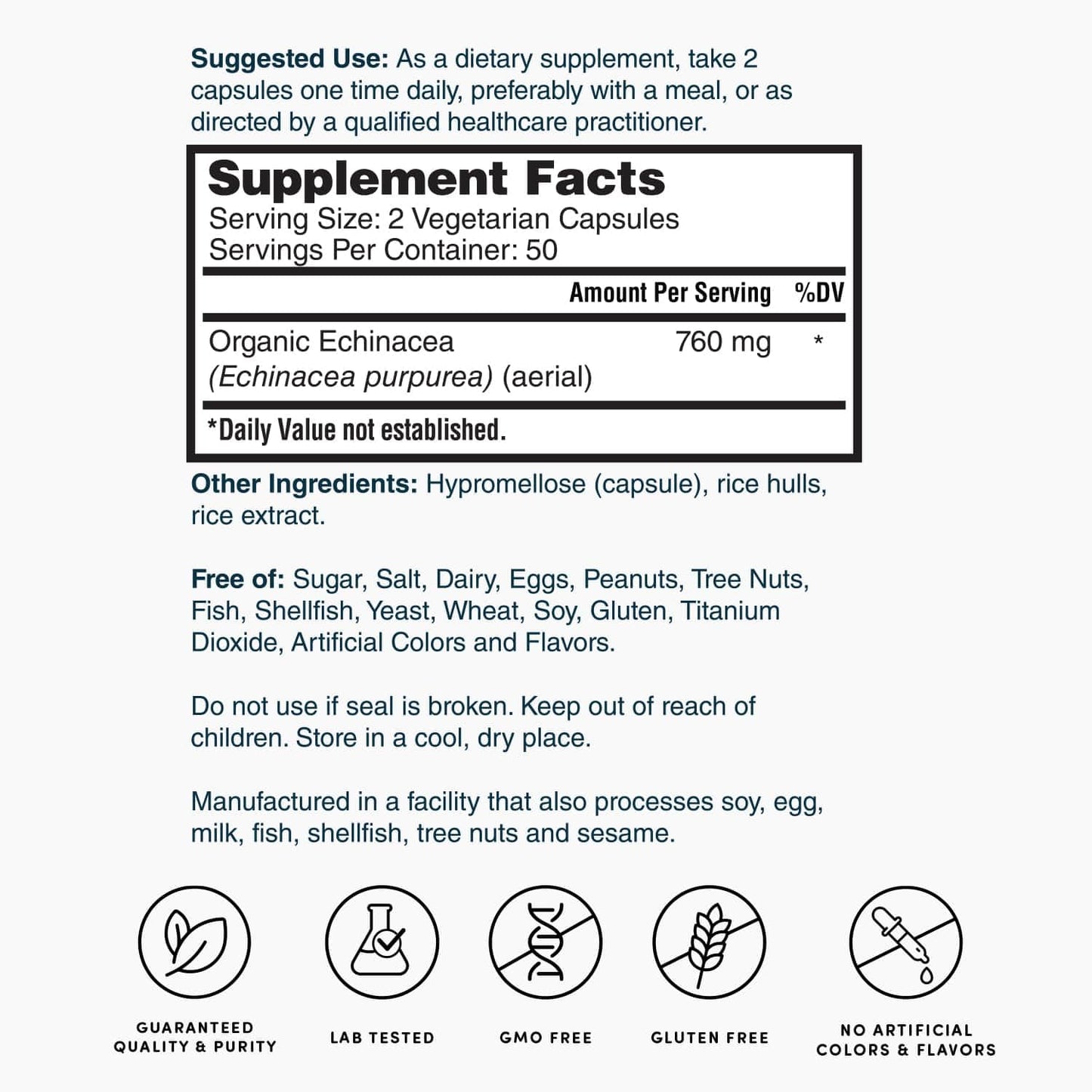 Echinacea 760mg Immune Support - 100 Capsules