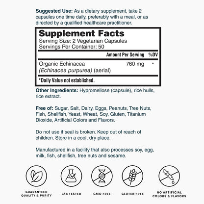Echinacea 760mg Immune Support - 100 Capsules