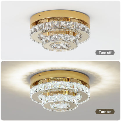 Gold Crystal Flush Mount Ceiling Light 9.8"