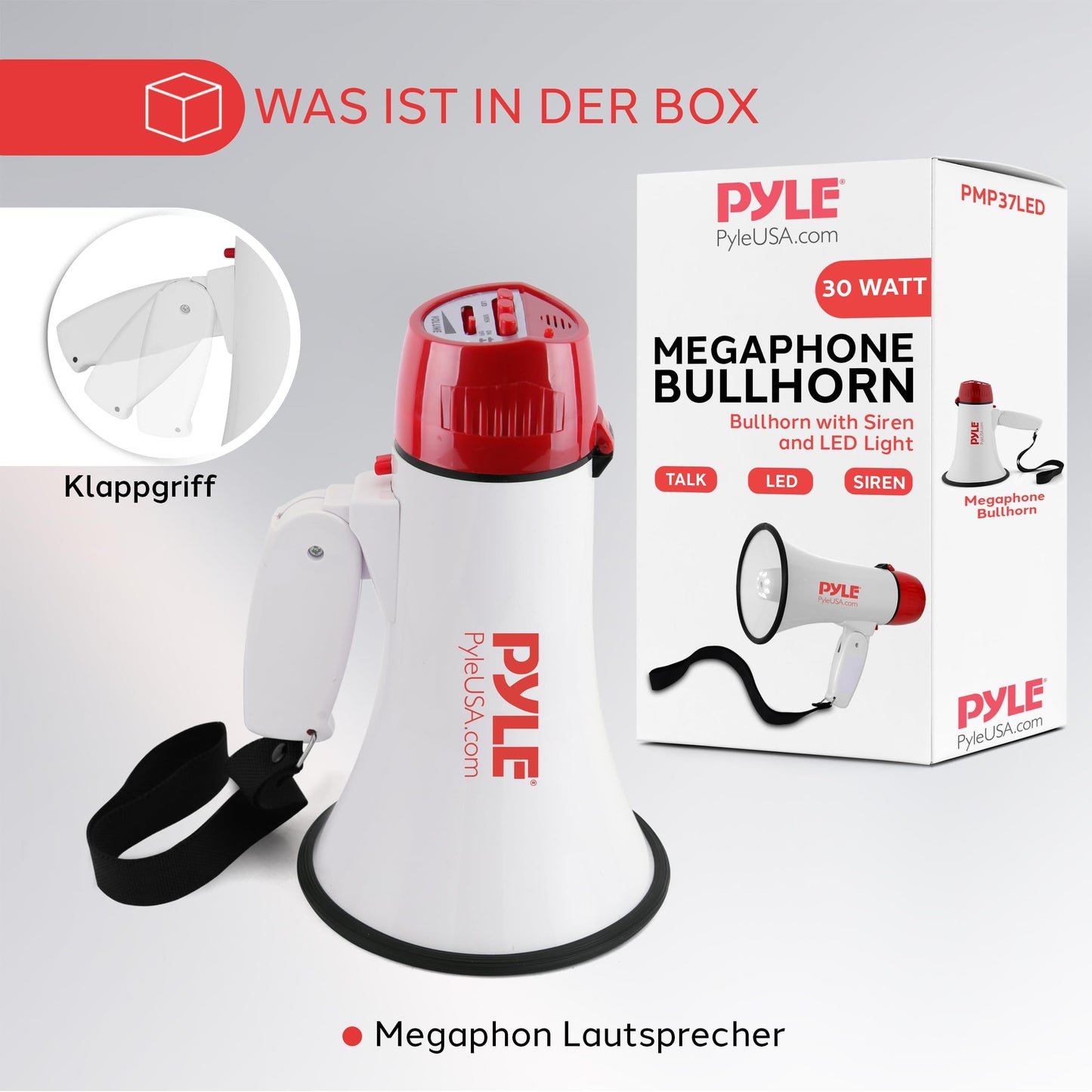 Pyle 30W Megaphone Speaker with Siren & Lights