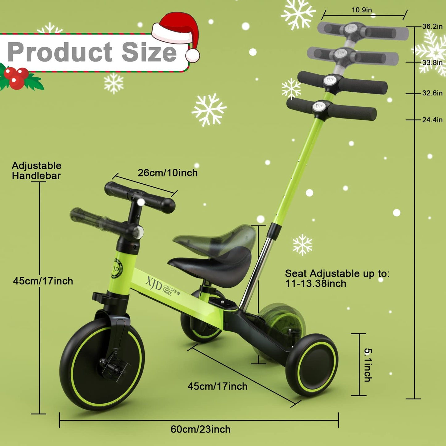 XJD 7 in 1 Toddler Bike with Push Handle,Tricycles for 1 to 3 Years Old, Toddler Tricycle with Push Handle for Boy Girl, Baby Balance Bike with Adjustable Seat Height and Removable Pedal