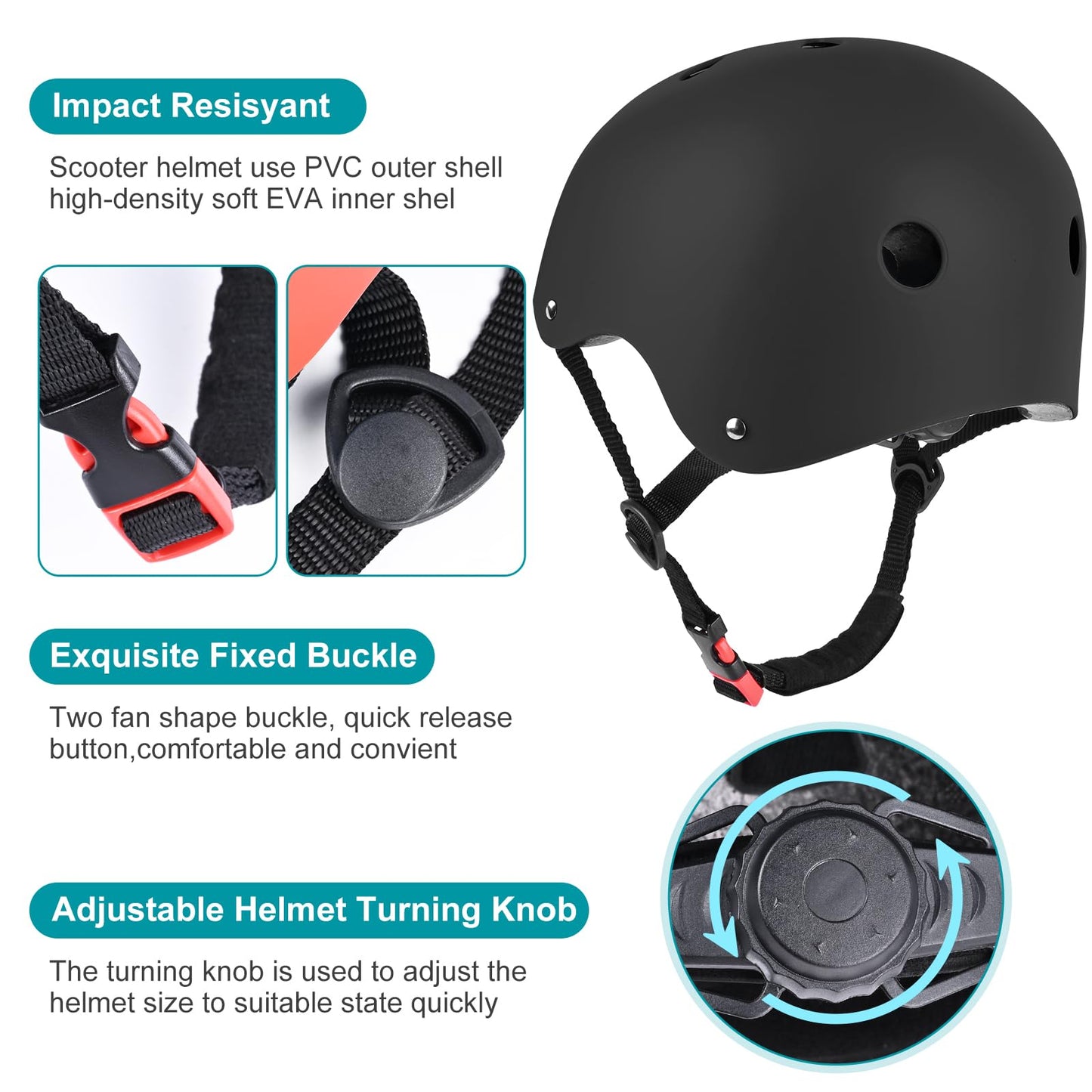 Kids Helmet, Toddler Helmet Adjustable Toddler Helmet Ages 3-8 Years Old Boys Girls Multi-Sports Safety (Black)
