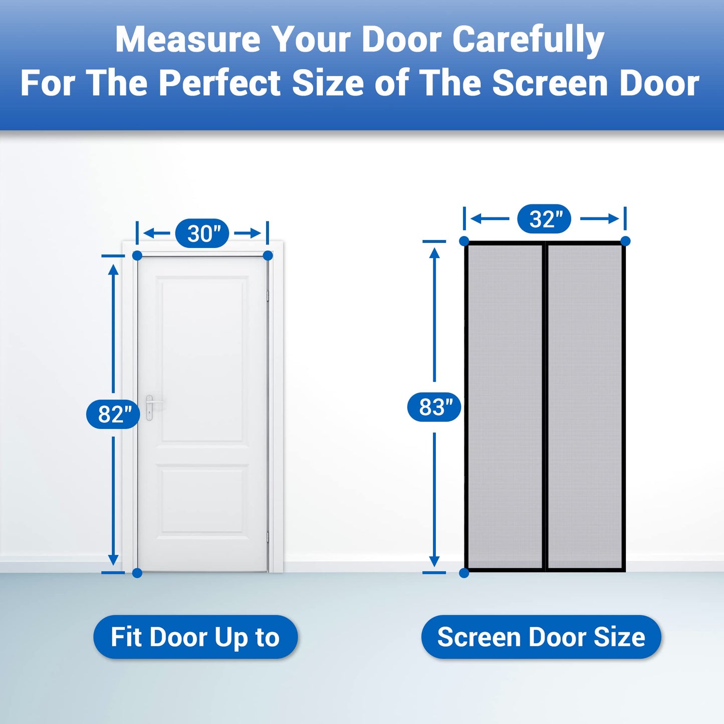 Fiberglass Magnetic Screen Door Mesh - Heavy Duty Magic Door Screen Closure with Magnets for Sliding, Patio, French, Front and Back Door, Kid and Pet Friendly, Easy Install