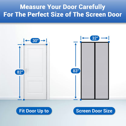 Fiberglass Magnetic Screen Door Mesh - Heavy Duty Magic Door Screen Closure with Magnets for Sliding, Patio, French, Front and Back Door, Kid and Pet Friendly, Easy Install