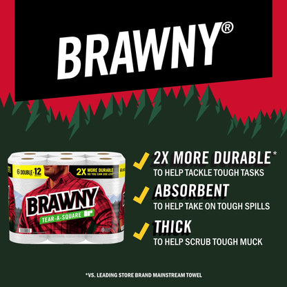 Brawny Tear-A-Square Paper Towels, 12 Family Rolls