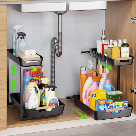 2-Pack Height Adjustable Under Sink Organizers