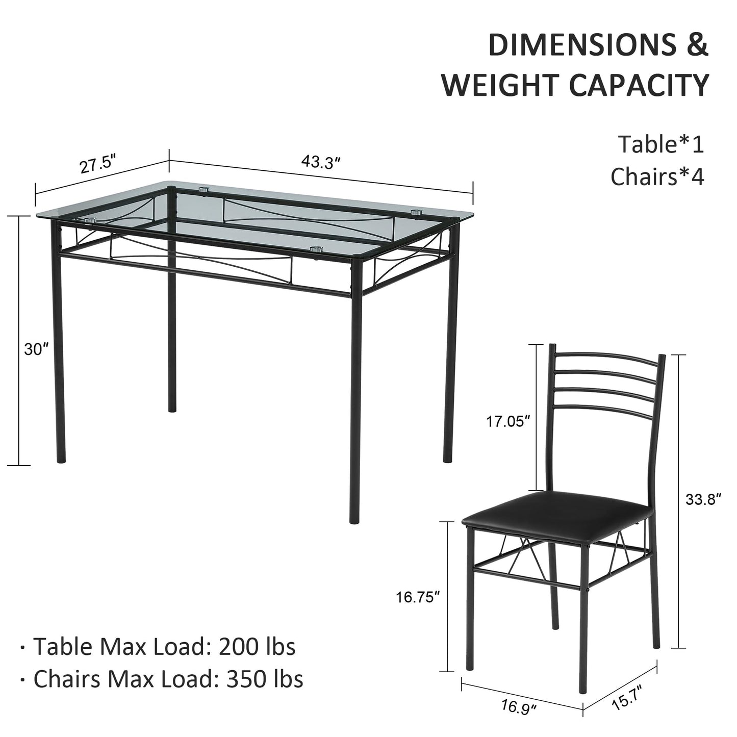 Dining Table and Chairs Set for 4 by VECELO
