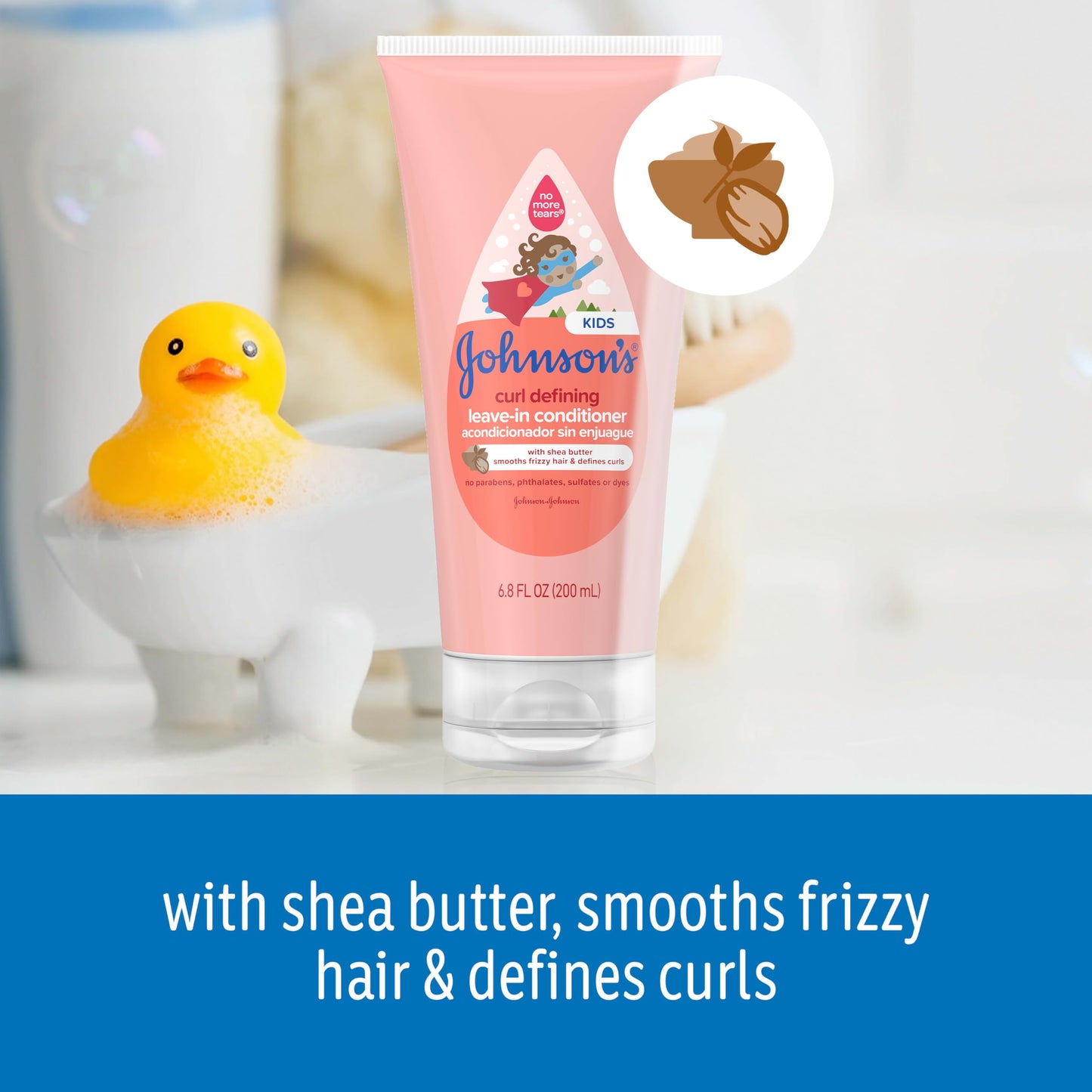 Johnson's Kids Curl Defining Leave-In Conditioner + Shea Butter, Tear-Free, Paraben-, Sulfate- & Dye-Free, Hypoallergenic & Gentle for Toddlers' Haircare, Bath Essentials, 6.8 fl. oz