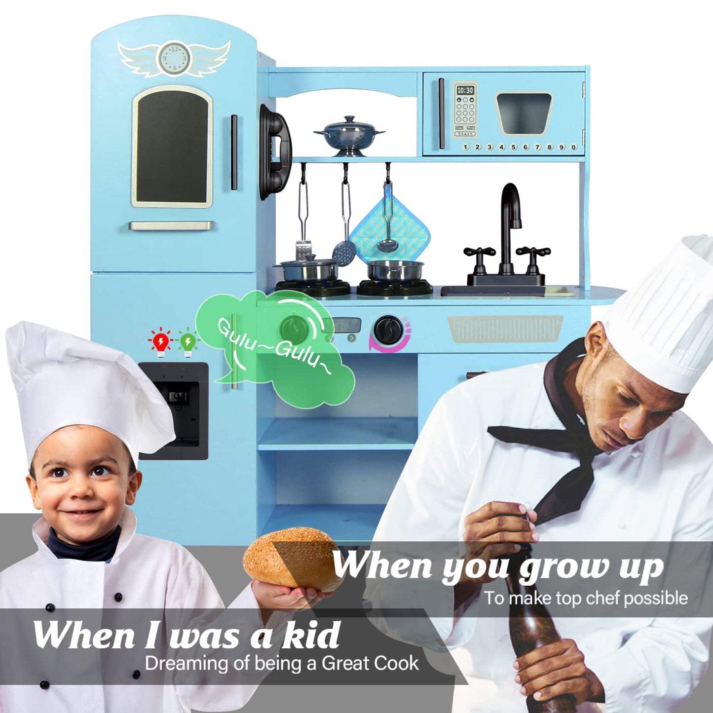 TaoHFE Toy Kitchen,Blue Kids Kitchen Playset for Kids Ages 4-8 Boys Gift Girls Play Kitchen Sets for Kids Kitchen Playset with Lights & Sounds Wooden Toy Kitchen Playset Gift Kids Kitchen Set