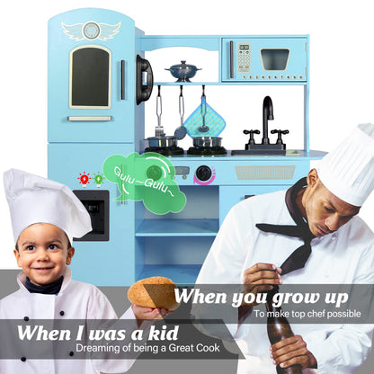 TaoHFE Toy Kitchen,Blue Kids Kitchen Playset for Kids Ages 4-8 Boys Gift Girls Play Kitchen Sets for Kids Kitchen Playset with Lights & Sounds Wooden Toy Kitchen Playset Gift Kids Kitchen Set