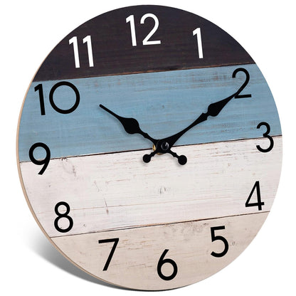 KECYET Wall Clock Silent Non-Ticking Beach Style Clocks Battery Operated Coastal Blue Country Retro Rustic Decorative for Pool Kitchen Bathroom Bedroom Home (8 Inch)