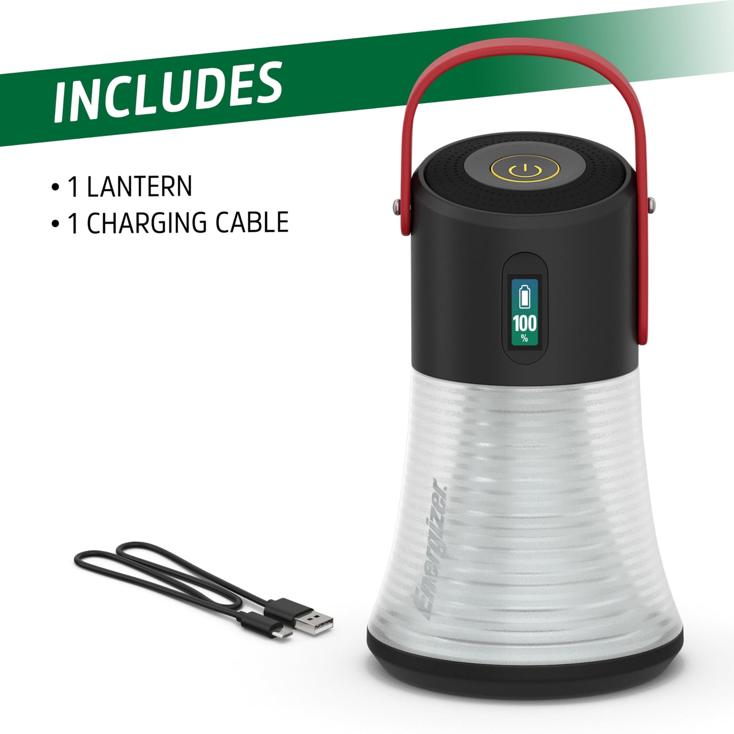 Energizer X1200 Rechargeable LED Lantern, Battery Genius Power Indicator Technology, Rugged IPX4 Water Resistant Lantern for Camping, Hiking, Fishing, Emergency (USB Cable Included)