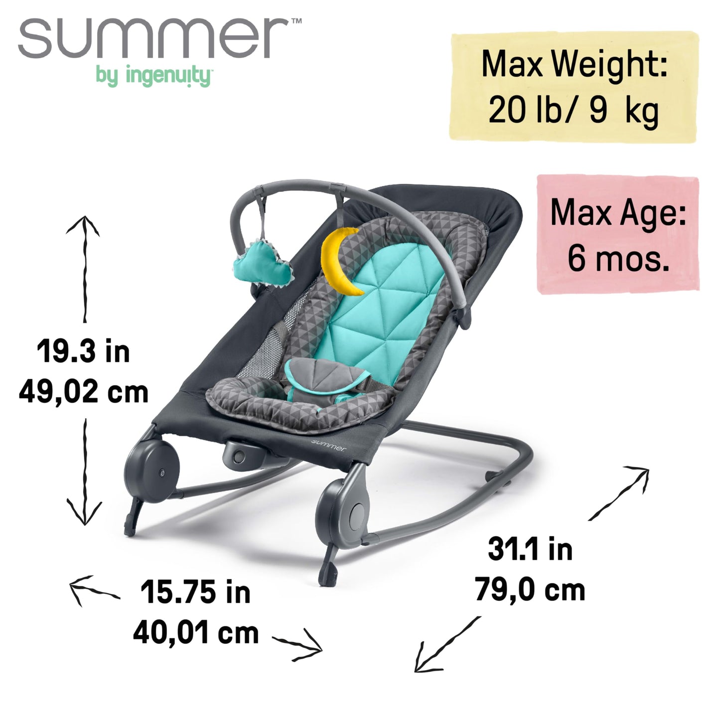 Summer Infant 2-in-1 Bouncer & Rocker Duo (Gray and Teal)