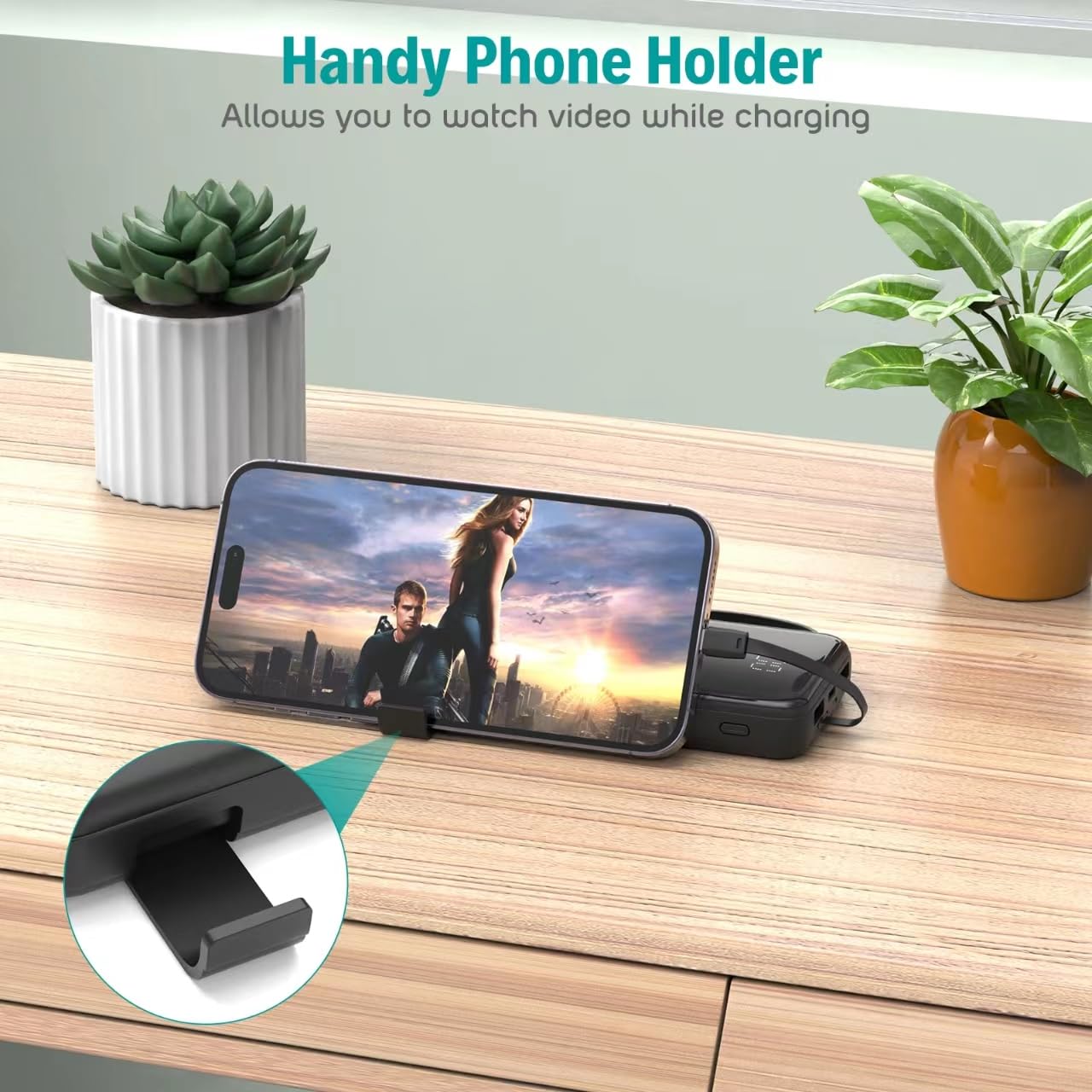 10000mAh Portable Charger with Built-in Cables