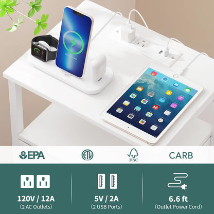 Yoobure Nightstand with Charging Station and Storage