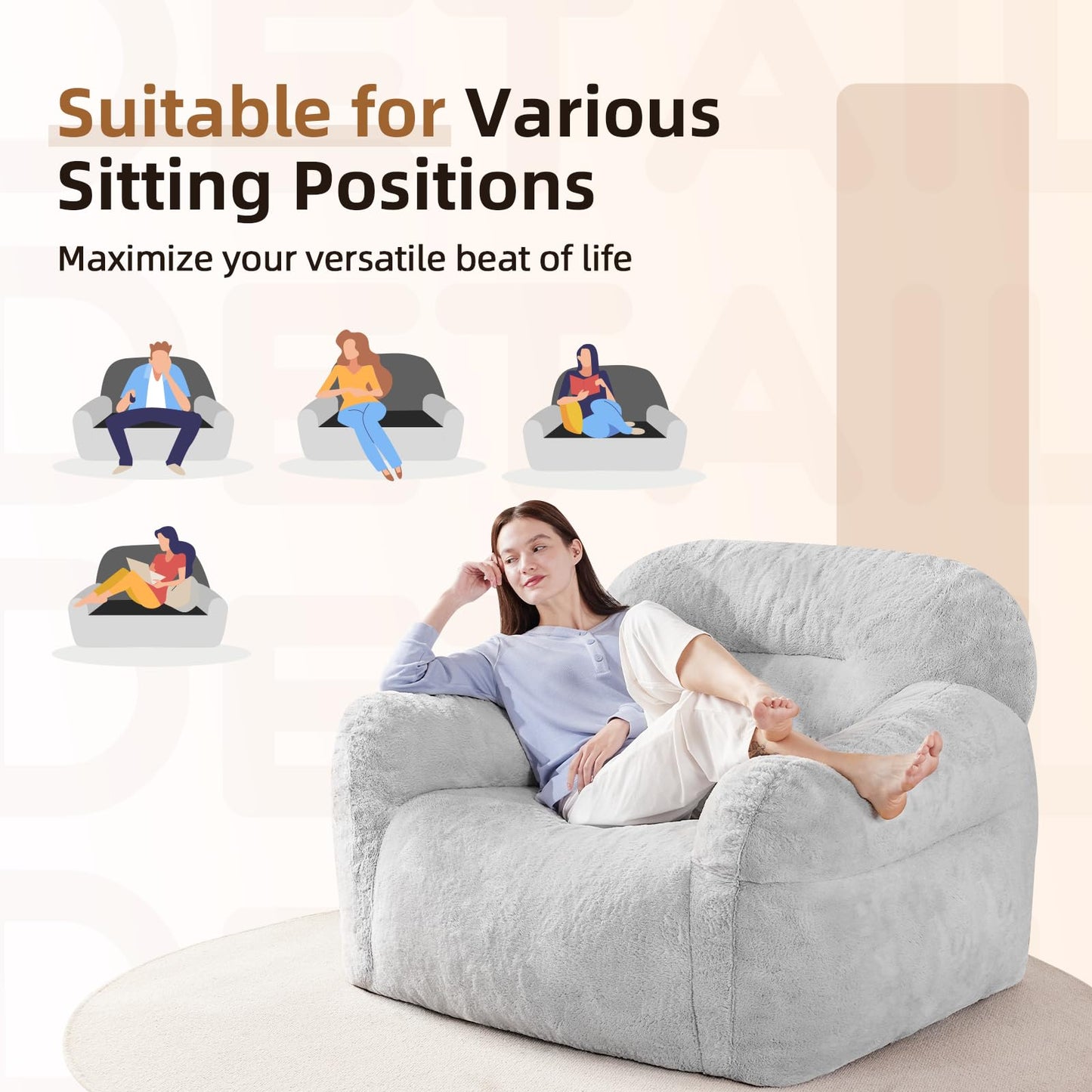 Giant Bean Bag Chair for Adults - Comfy Sofa