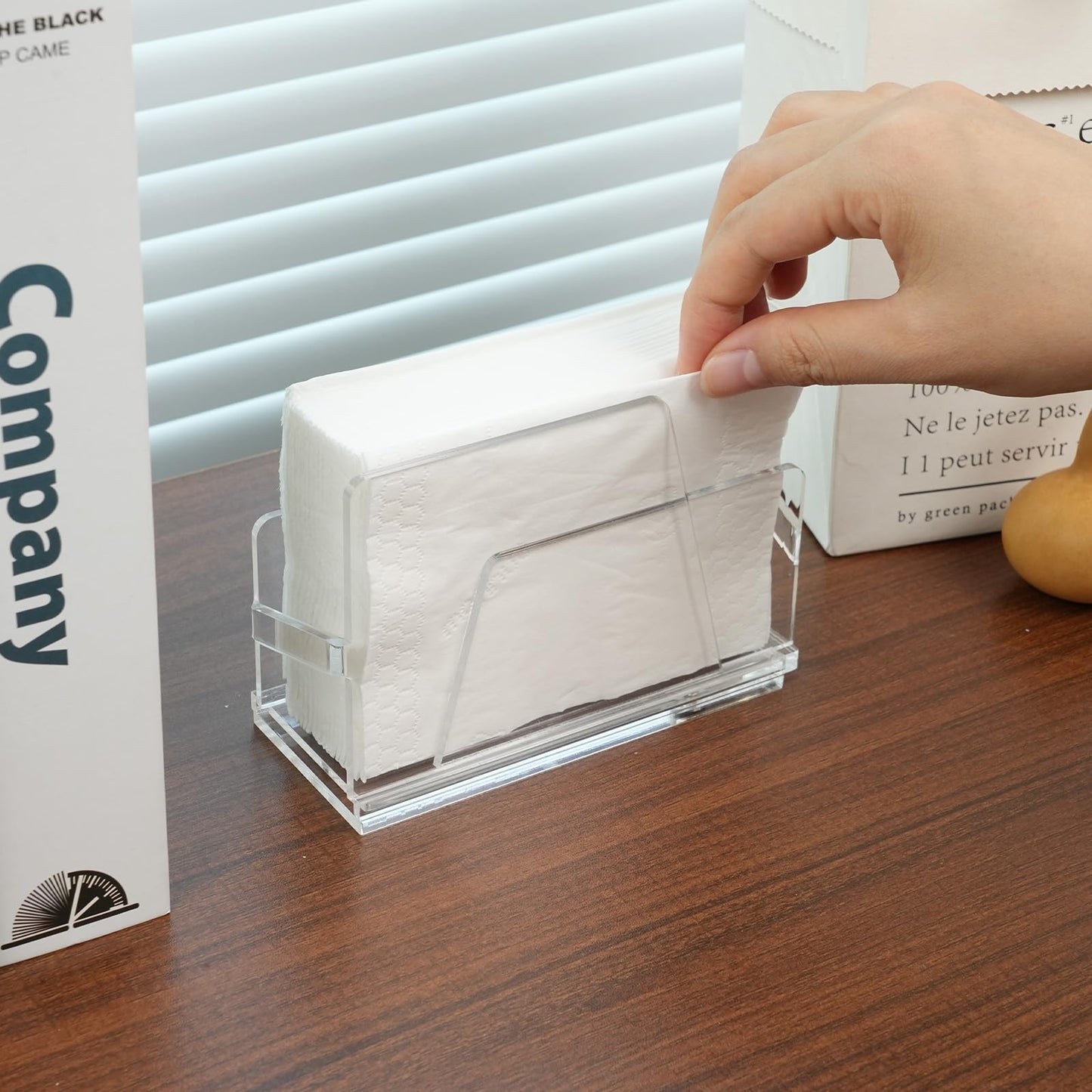 popbricks Acrylic Guest Towel Napkin Holder,Clear Paper Hand Towels Storage Tray Modern Buffet Napkin Caddy, WM109
