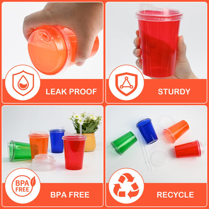 Kids Reusable Plastic Cups with Lids and Straws
