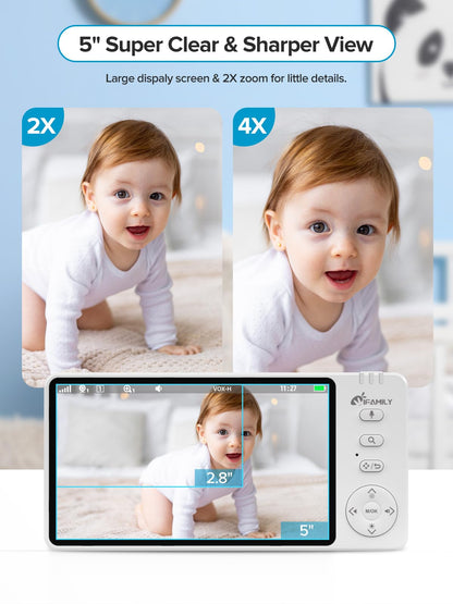 iFamily Baby Monitor with Camera and Audio – 720P HD Resolution, Large Display, 3500mAh Battery, Night Vision, Remote Pan, Tilt, and Zoom – Two-Way Talk, Lullabies, Thermal Monitor, 960ft Range