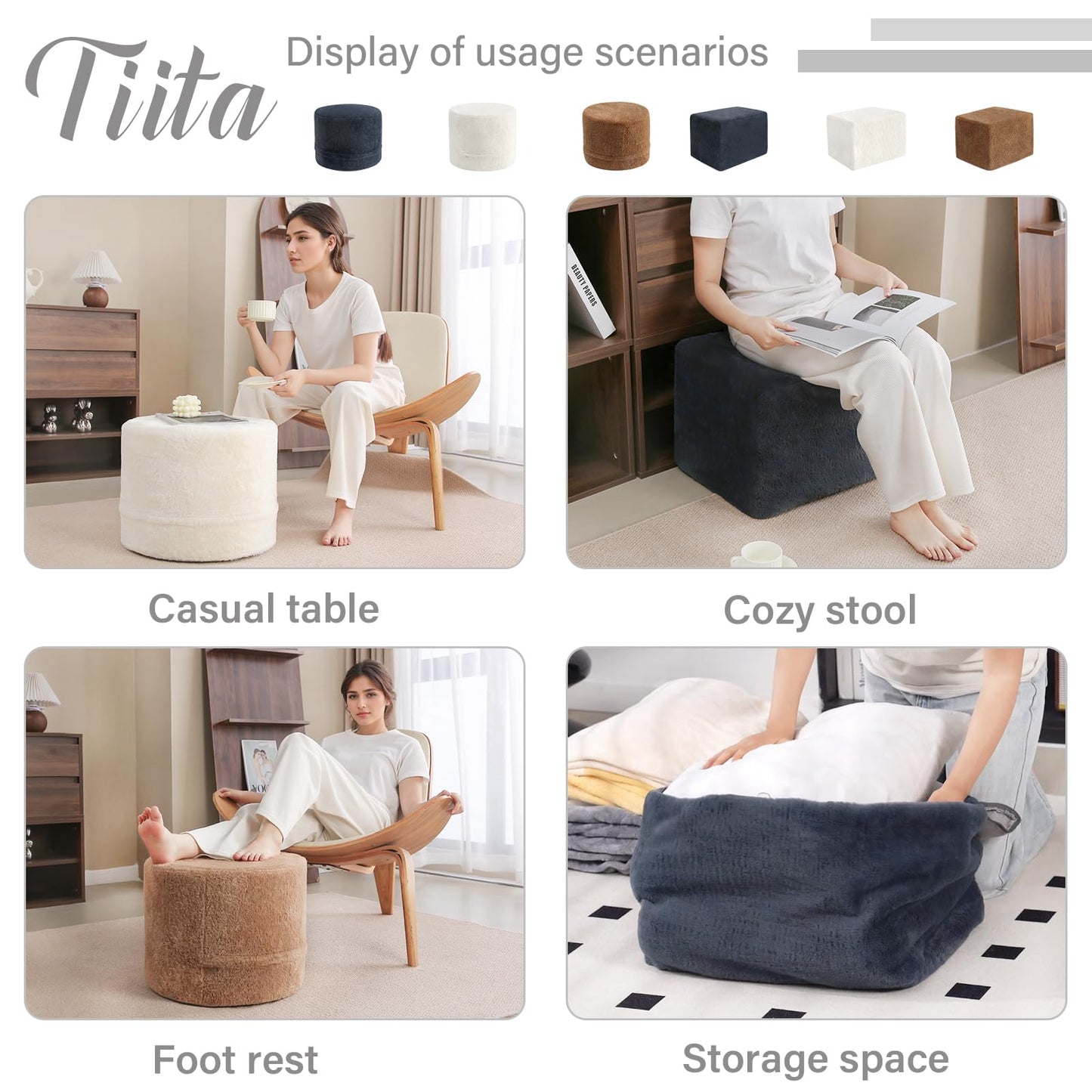 Plush Stuffed Pouf Ottoman for Living Room