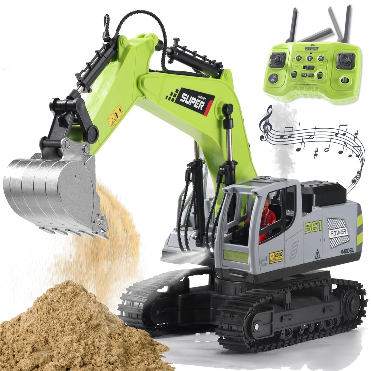 Remote Control Excavator with Metal Shovel & Lights