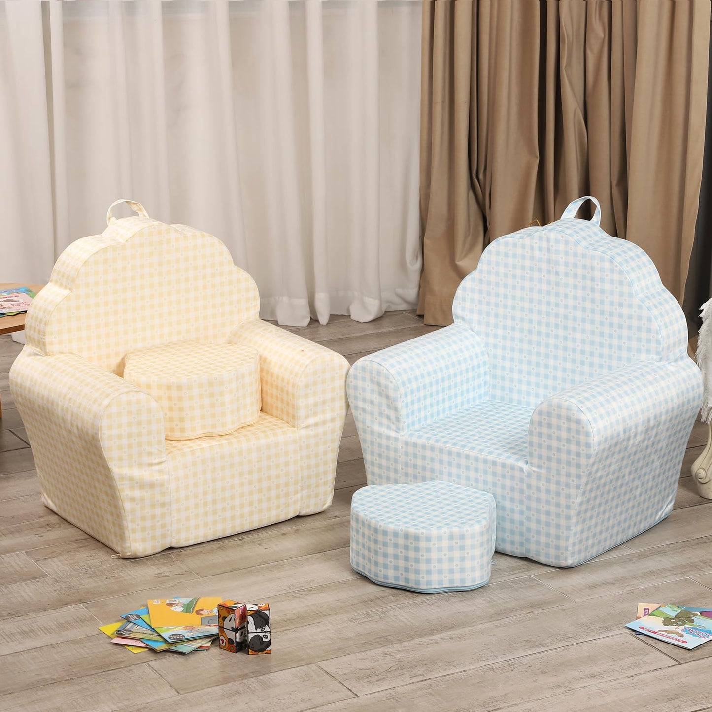 MOMCAYWEX Kids Sofa with Ottoman, Shell-Like Sofa for Boys and Girls, Yellow