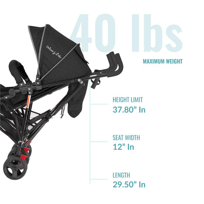 Dream On Me Volgo Twin Umbrella Stroller in Black, Lightweight Double Stroller for Infant & Toddler, Compact Easy Fold, Large Storage Basket, Large and Adjustable Canopy