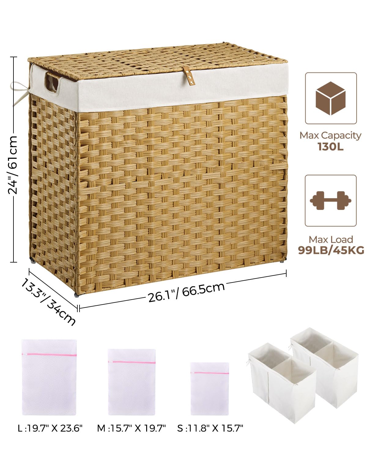GREENSTELL 130L Wicker Laundry Hamper with Lid