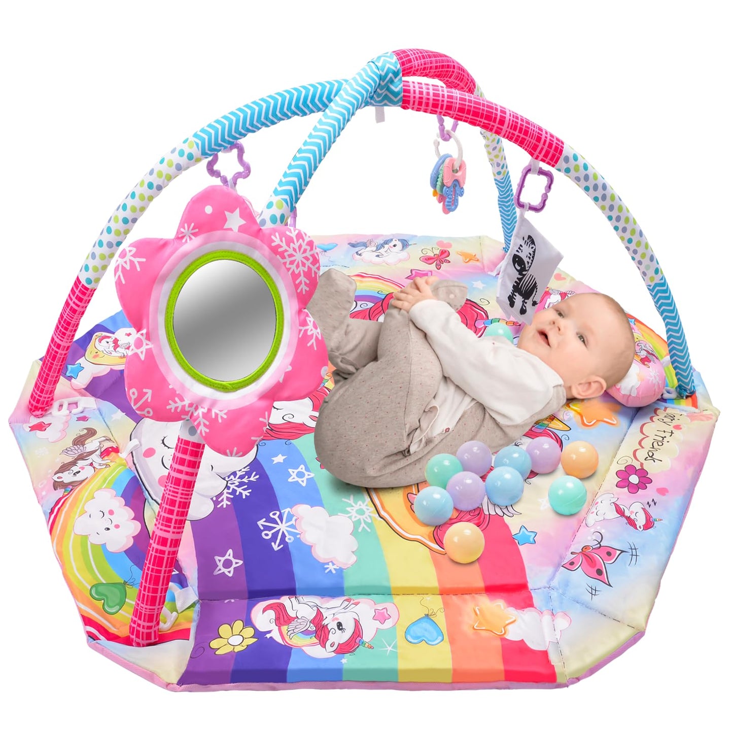 BATTOP Baby Play Mat with Rattle Toys & Ball Pit