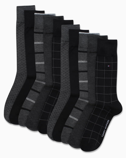 Tommy Hilfiger Men's Dress Socks - 10 Pack Lightweight Reinforced Heel Classic Crew Socks - Dress Socks for Men (7-12), Size 7-12, Black/Grey