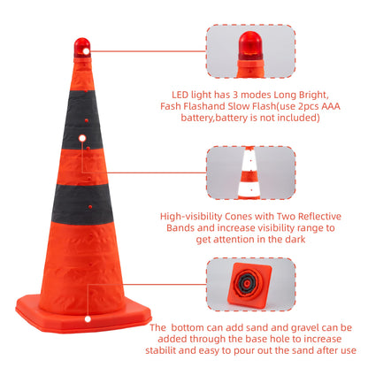 28" Collapsible Traffic Cones with LED Light