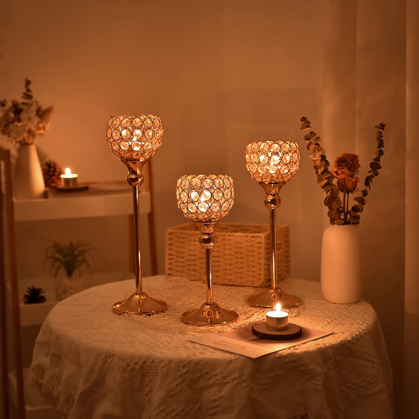 3-Piece Crystal Candle Holders for Home Decor