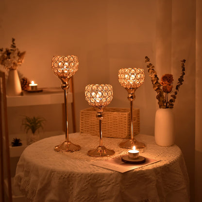 3-Piece Crystal Candle Holders for Home Decor