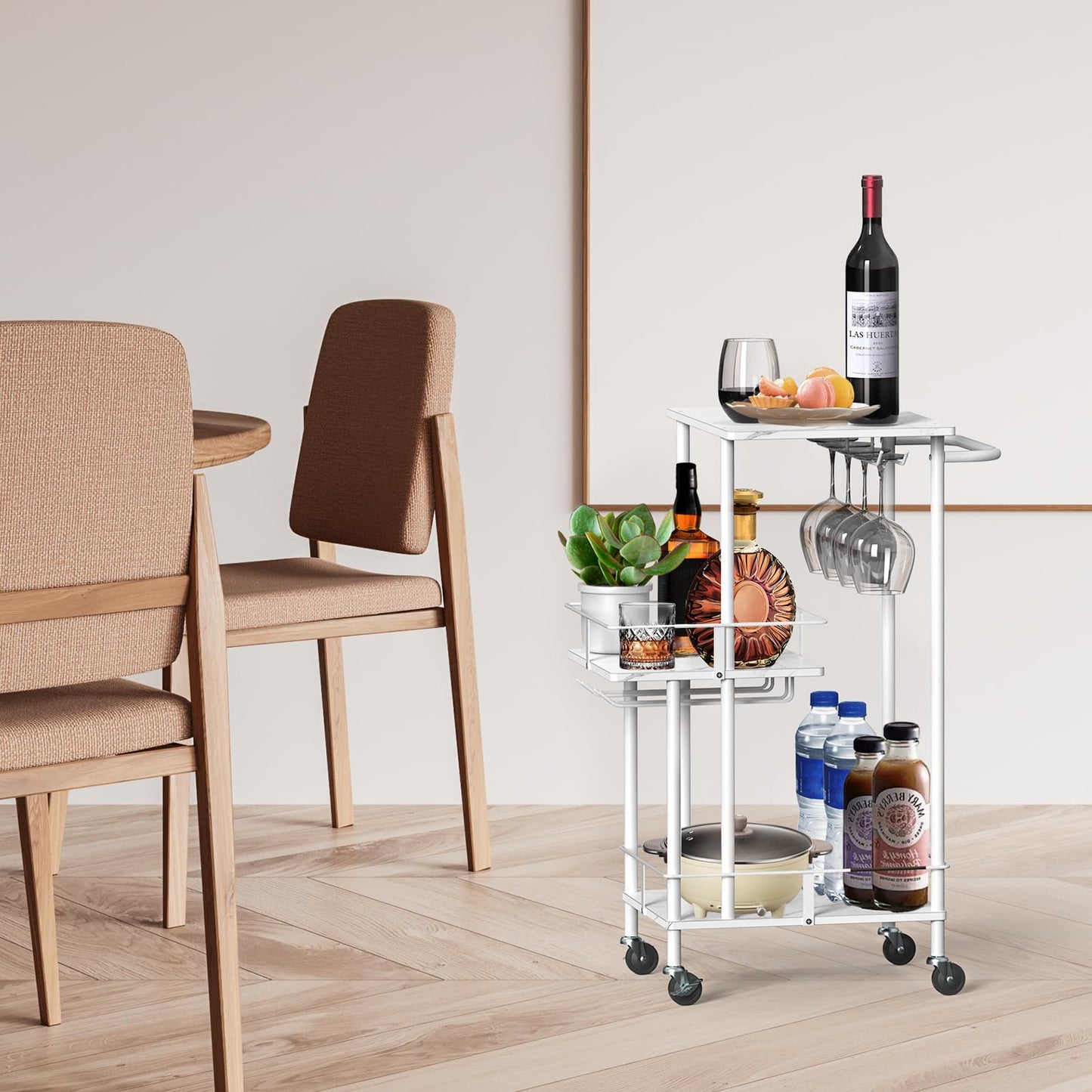 3-Tier Bar Cart with Wine & Glass Holders