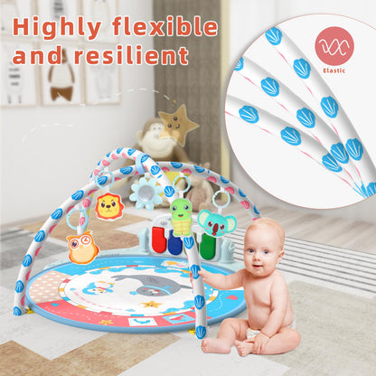 Baby Tummy Time Playmat with 4 Toys & Mirror