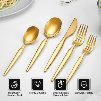 Rygten QU 40-piece Gold Silverware Set, Unique Design Stainless Steel Flatware Set, Cutlery Set Spoons And Forks Knives Set, Tableware Set Service For 8, Dishwasher Safe