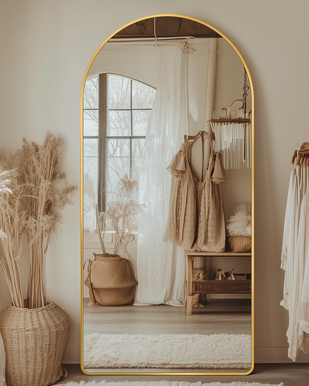 Arched Gold Full Length Floor Mirror 58"x21"