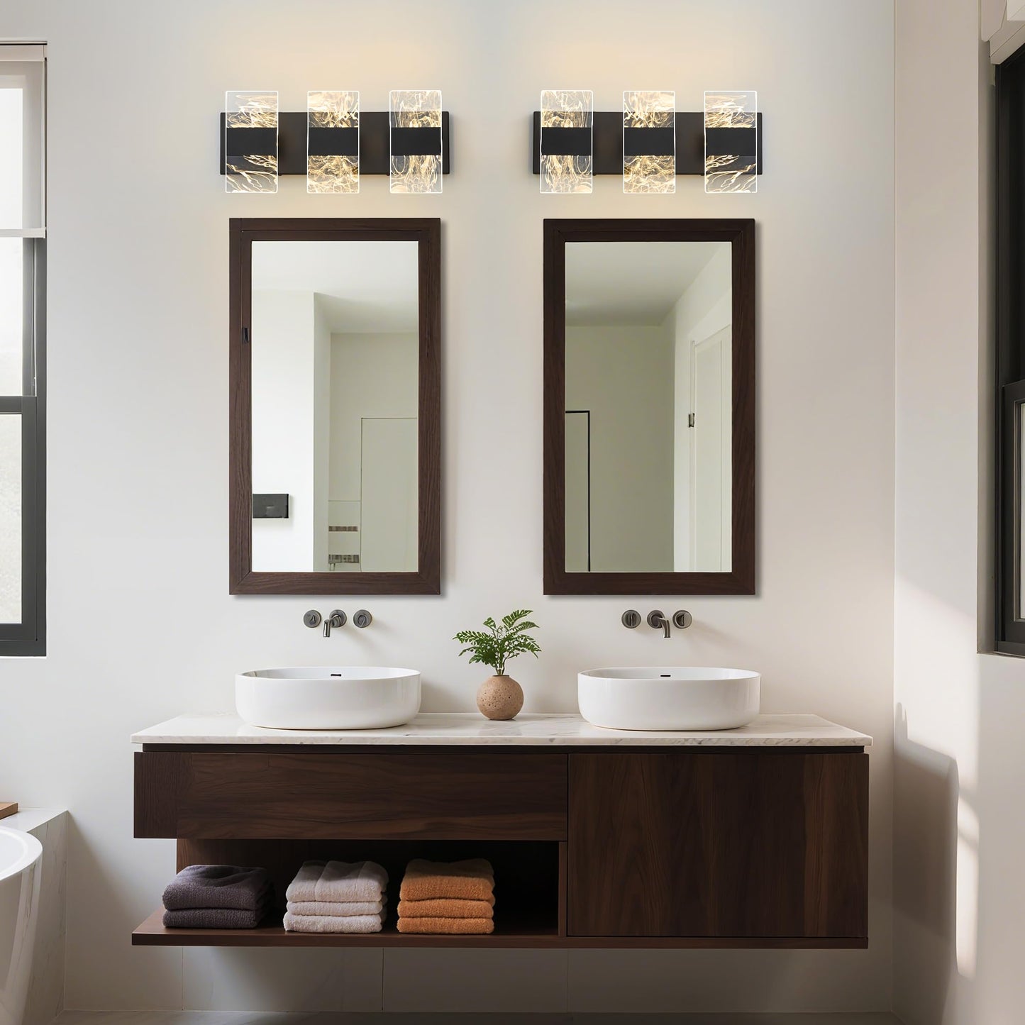 NADOSA Modern LED Bathroom Light Fixtures 3-Light Black Vanitys Light, 5CCT Adjustable Lighting Fixture Vanity Lights Over Mirror, Smoked Acrylic LED Vanity Lights for Bathroom