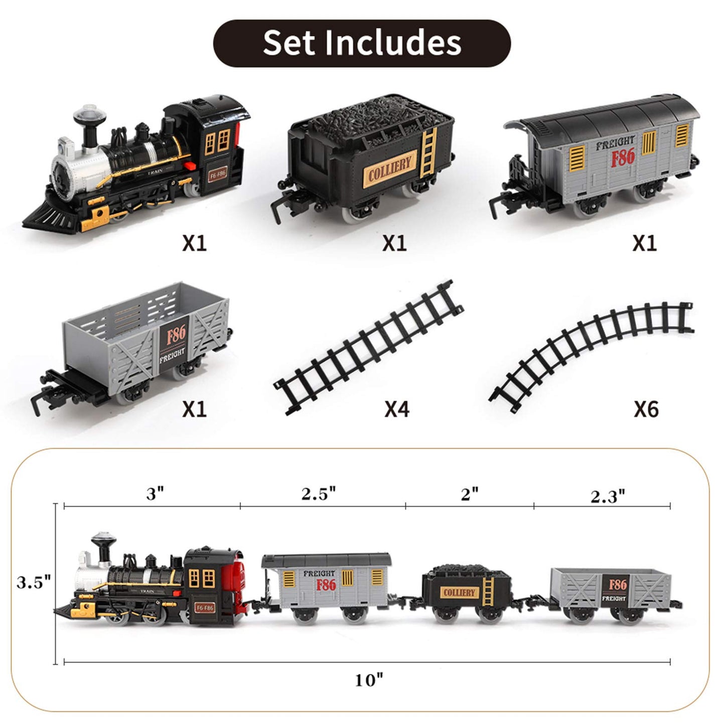 iHaHa Electric Train Set for Kids, Battery-Powered Train Toys Include Locomotive Engine, 3 Cars and 10 Tracks, Classic Toy Train Set Halloween Birthday for 3 4 5 6 Years Old Boys Girls