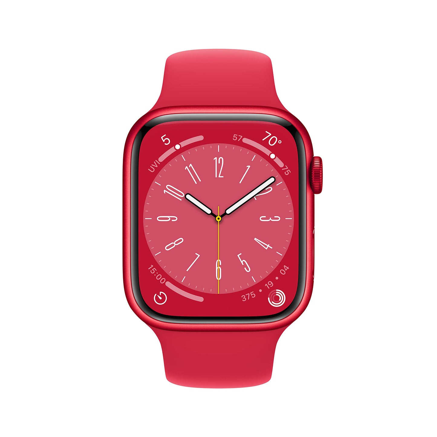 Apple Watch Series 8 [GPS 45mm] Smart Watch w/ (Product) RED Aluminum Case with (Product) RED Sport Band - M/L. Fitness Tracker, Blood Oxygen & ECG Apps, Always-On Retina Display, Water Resistant