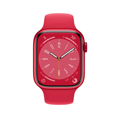 Apple Watch Series 8 [GPS 45mm] Smart Watch w/ (Product) RED Aluminum Case with (Product) RED Sport Band - M/L. Fitness Tracker, Blood Oxygen & ECG Apps, Always-On Retina Display, Water Resistant