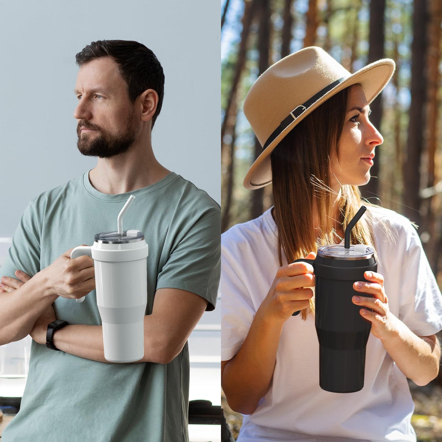Sursip 50 oz Mug Tumbler,Stainless Steel Tumbler Mug with Non-Removable Handle–Keeps Drinks Cold up to 24 Hours–Sweat Proof, Dishwasher Safe,BPA Free-White
