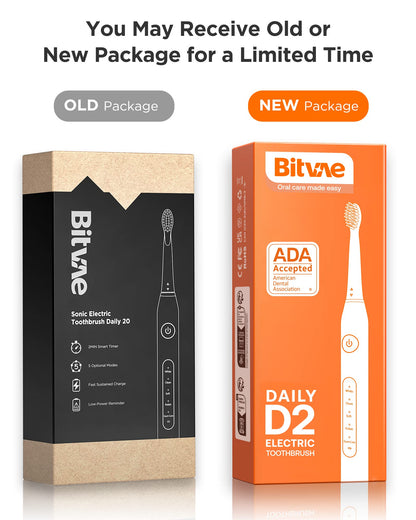 Bitvae Electric Toothbrush for Adults - Ultrasonic Electric Toothbrushes with 8 Brush Heads, ADA Accepted Power Rechargeable Toothbrush with 5 Modes, Smart Timer, Black D2