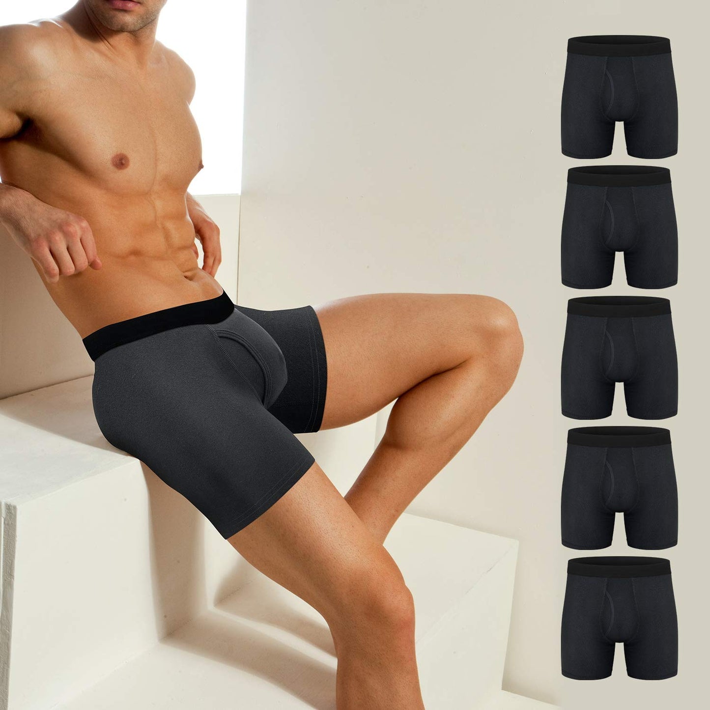 longfor Men's Cotton Boxer Briefs 5-Pack